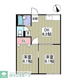 C.V.コーポ 2階2DKの間取り