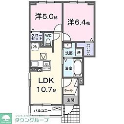 ジックス石原　Ｃ 1階2LDKの間取り