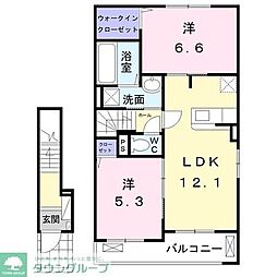 サテライト 2階2LDKの間取り