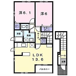 ブッシュ　クローバーＢ 2階2LDKの間取り