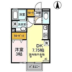 JR上越線 新前橋駅 バス2分 江田(群馬中央)下車 徒歩6分の賃貸アパート 2階1DKの間取り