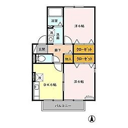 サニーウェル清里　Ａ 1階2DKの間取り