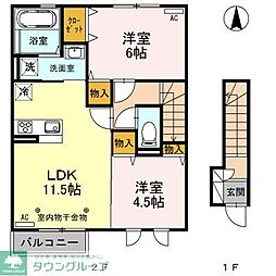 アスター　Ａ 2階2LDKの間取り