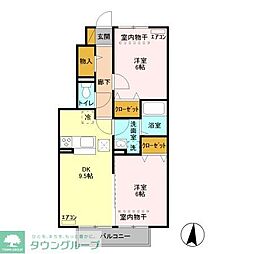 エスペランサ・鶴巻 1階2DKの間取り