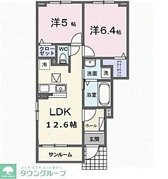 ジェントリー・ミルト 1階2LDKの間取り