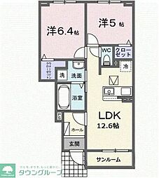 ジェントリー・ミルト 1階2LDKの間取り
