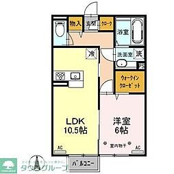 グランテラス西片貝 2階1LDKの間取り