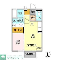 アビターレ狸塚 2階1DKの間取り