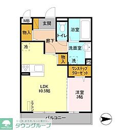 リバーサイド・Ｋ　III 2階1LDKの間取り