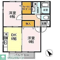 リヴィエールＴｏｋｉ　Ａ/Ｂ 2階2DKの間取り