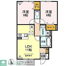 Ｍウェーブ貝沢 1階2LDKの間取り