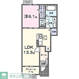 ルストパラディ　久留馬 1階1LDKの間取り