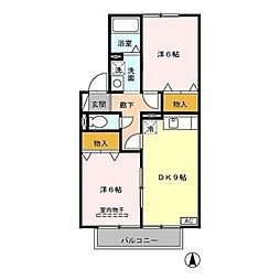神沢の丘 2階2DKの間取り
