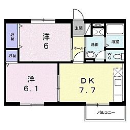エトワール畔見　Ｃ 2階2DKの間取り