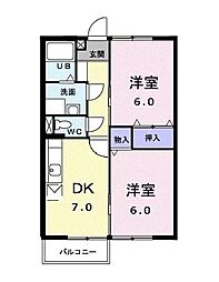 ステラコート 2階2DKの間取り