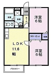 フローラ 1階2LDKの間取り