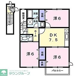 ミレニアムＡ 2階3DKの間取り