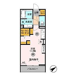 ロイジェントイン前橋 3階ワンルームの間取り