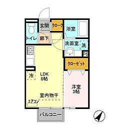 ミッドパレス　I 2階1LDKの間取り