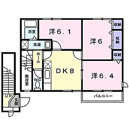 ミレニアムＢ 2階3DKの間取り