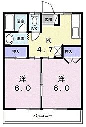 アネックスI 2階2Kの間取り