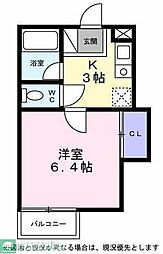 シティーハイツ　カーネーションＡ棟 2階1Kの間取り