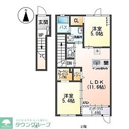 グランデイズ 2階2LDKの間取り