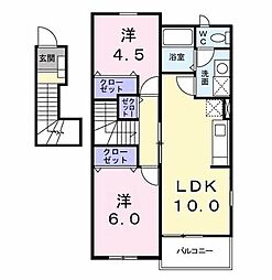 アフロート 2階2LDKの間取り