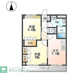 ヴィンテージII 1階2DKの間取り