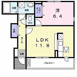 カスターニャＡ 1階1LDKの間取り