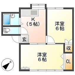 ブロンズバレーＡ 1階2Kの間取り