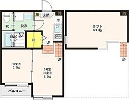ハーモニーテラス西中田6 2Kの間取図画像