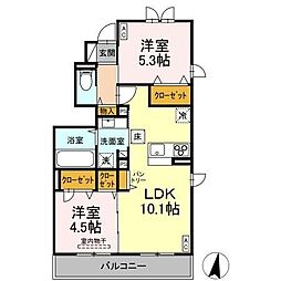 トリシア中條 B 2LDKの間取図画像