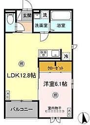 D-ROOM小田原5丁目 1LDKの間取図画像