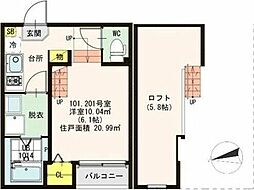 ハーモニーテラス山手町2 1Kの間取図画像