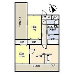 パルティール中山 2LDKの間取図画像