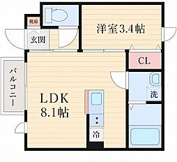 ドミール宮町 1LDKの間取図画像