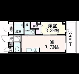 ラシーネ錦町 1DKの間取図画像
