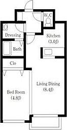 プロモ河原町 4階1LDKの間取り