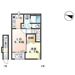 エスポワール六丁の目 1LDKの間取図画像