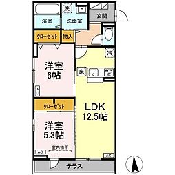 D-ROOM小田原2丁目A 2LDKの間取図画像