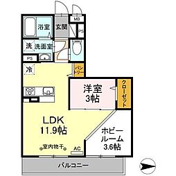 フルール・デ・シャンD 1LDKの間取図画像