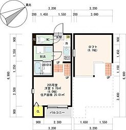 ハーモニーテラス高砂7 1Kの間取図画像