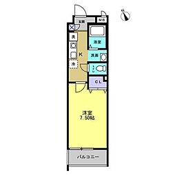 クオーレ福沢町 1階1Kの間取り