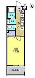 クオーレ福沢町 2階1Kの間取り