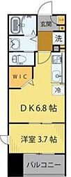 シェルグランデ鉄砲町東 1DKの間取図画像