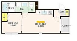 ハーモニーテラス福住町IV(福住町B) 1LDKの間取図画像