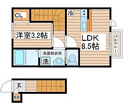 中田町新築ＡＰ　Ｂ棟 203 2階1LDKの間取り
