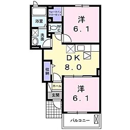 シュガーコート 2DKの間取図画像