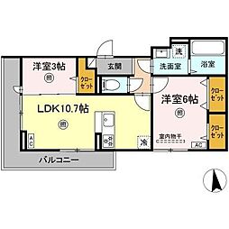 D-roomCinnamon 2LDKの間取図画像